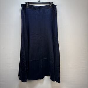 Amour Vert Womens Silky Satin Cupro Maxi Slip Skirt Size XL Navy Blue Made USA